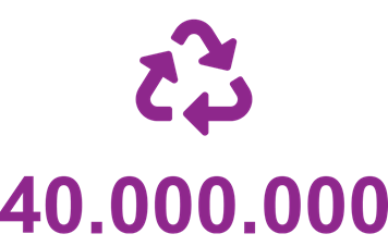 Image de recyclage avec trois flèches et 38 000 000 écrit en dessous en violet