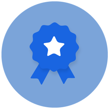 Icône d'un badge de récompense bleu avec une étoile blanche dans un cercle bleu