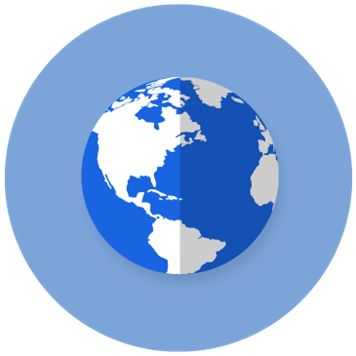 Icoon van wereldbol in een blauwe cirkel