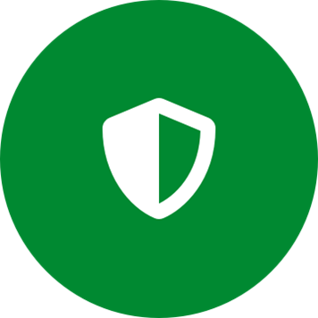 White safety shield icon on a round green background