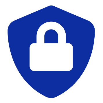 White padlock on a blue shield