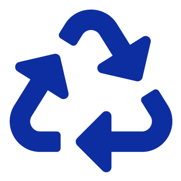 Three arrows in blue forming the recycling symbol