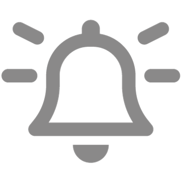Grey bell icon with lines coming off it on white background