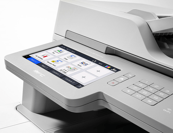 Close-up van touchscreen op een printer