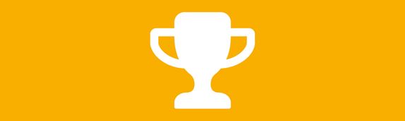 white trophy icon against an amber background