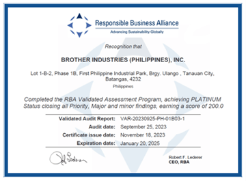 RBA Platinum certificering voor Brother fabriek