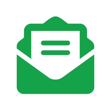 Green icon of an envelope and a letter inside 