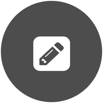 White pencil in white box icon on grey circle
