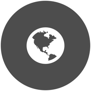 White globe icon on grey circle