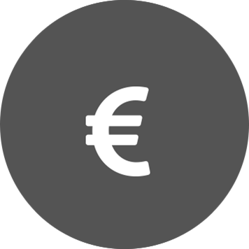 Simbol euro alb cu cerc gri pe fundal