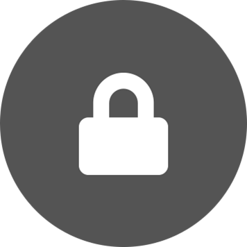 ikona bieleho bezpečnostného zámku na sivom okrúhlom pozadí