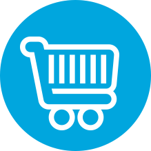 pictogramă cu un coș de cumpărături pe fundal albastru