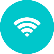 Ikona bílého wifi signálu v modrém kruhu 