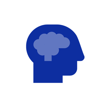 głowa z niebieskim mózgiem