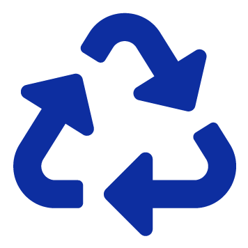 Trei săgeți în albastru formând simbolul de reciclare