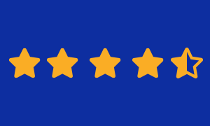 4,5 žlutých hvězdiček hodnocení na modrém pozadí