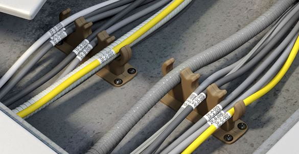 CCTV cables with Brother Flexible-ID label wrapped around to identify them