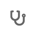 Šedá ikona stetoskopu představující zdravotní péči