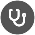 Bela ikona stetoskopa v sivem krogu