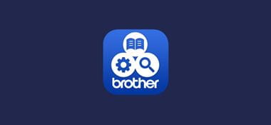 Logo aplikace Brother Support Center v modrém obdélníku