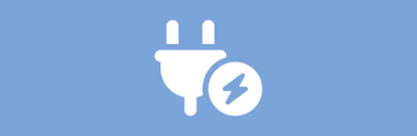 Elektrikářská ikona zástrčky na modrém pozadí