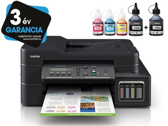 Brother InkBenefit Plus inkjet printer DCP-T710W with 3YW logotype and ink bottles