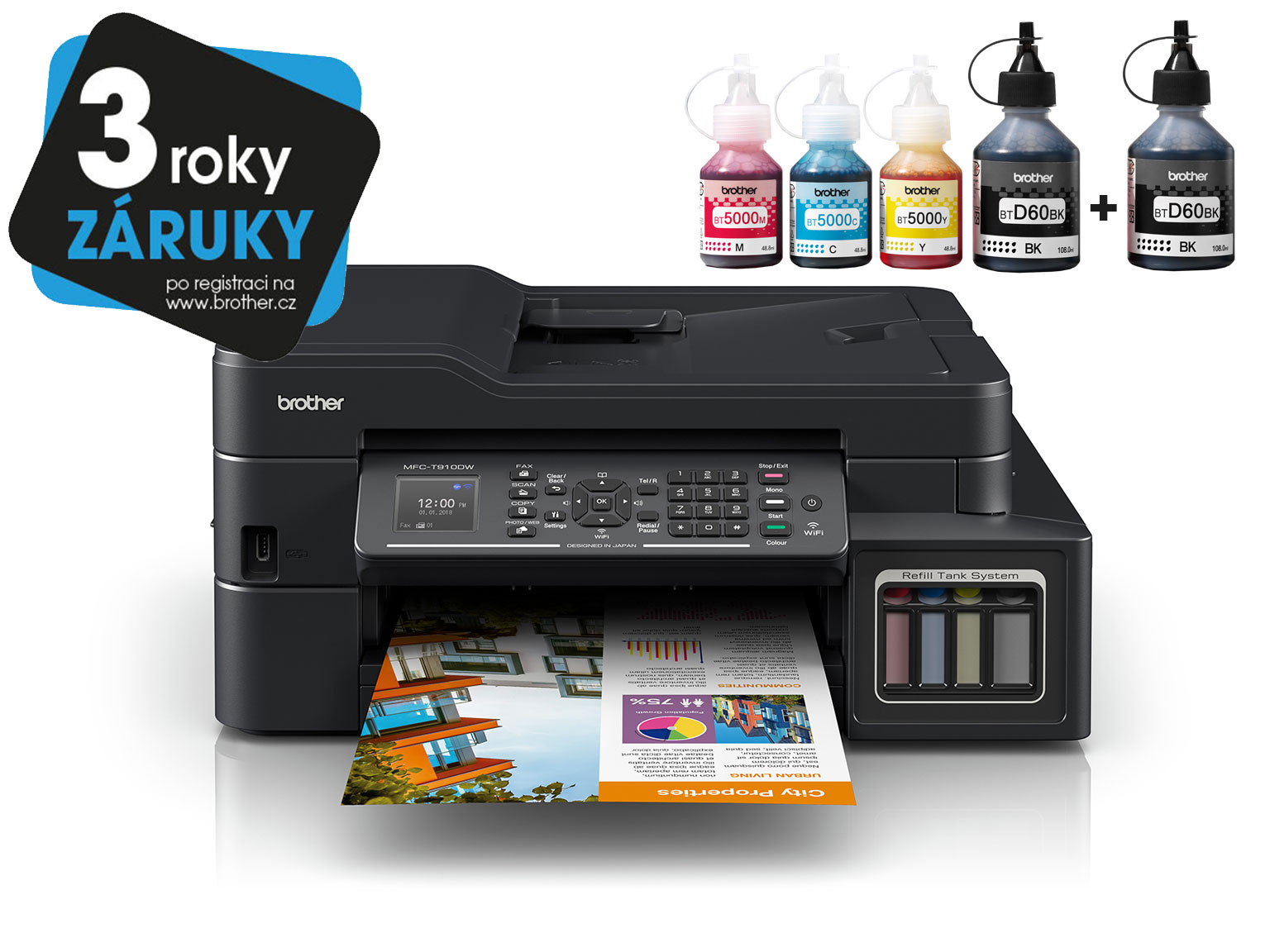 Brother InkBenefit Plus inkjet printer MFC-T910DW with 3YW logotype and ink bottles