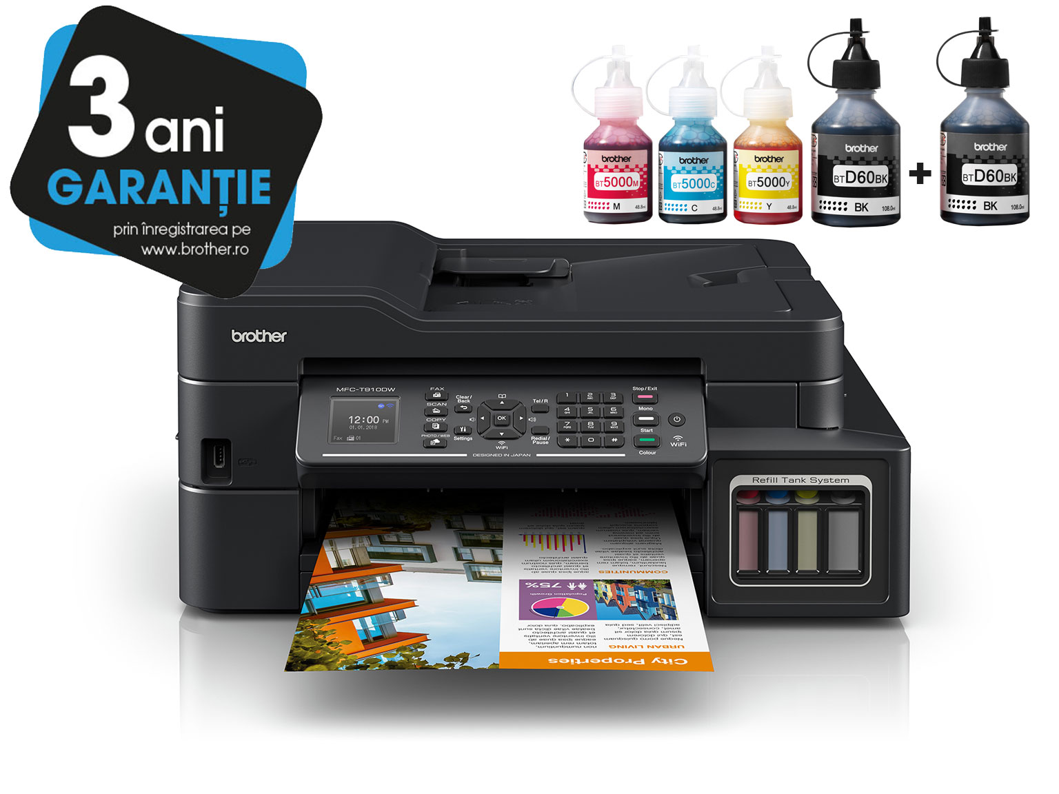 Brother InkBenefit Plus inkjet printer MFC-T910DW with 3YW logotype and ink bottles