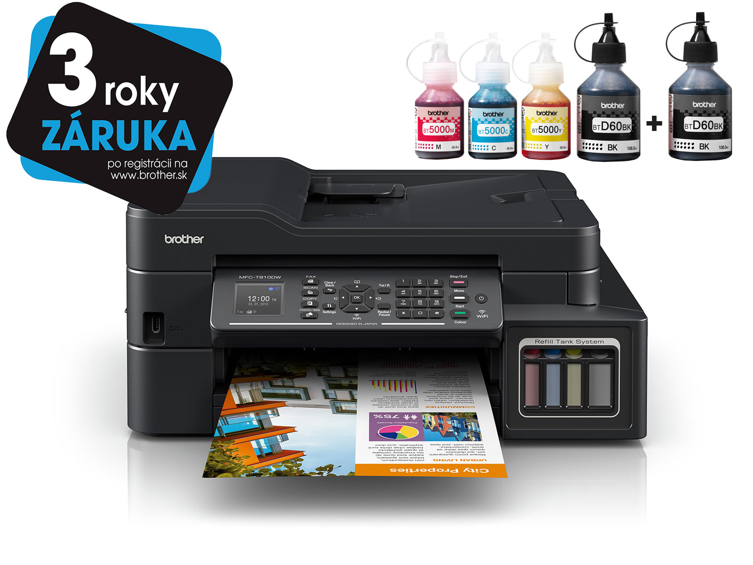Brother InkBenefit Plus inkjet printer MFC-T910DW with 3YW logotype and ink bottles