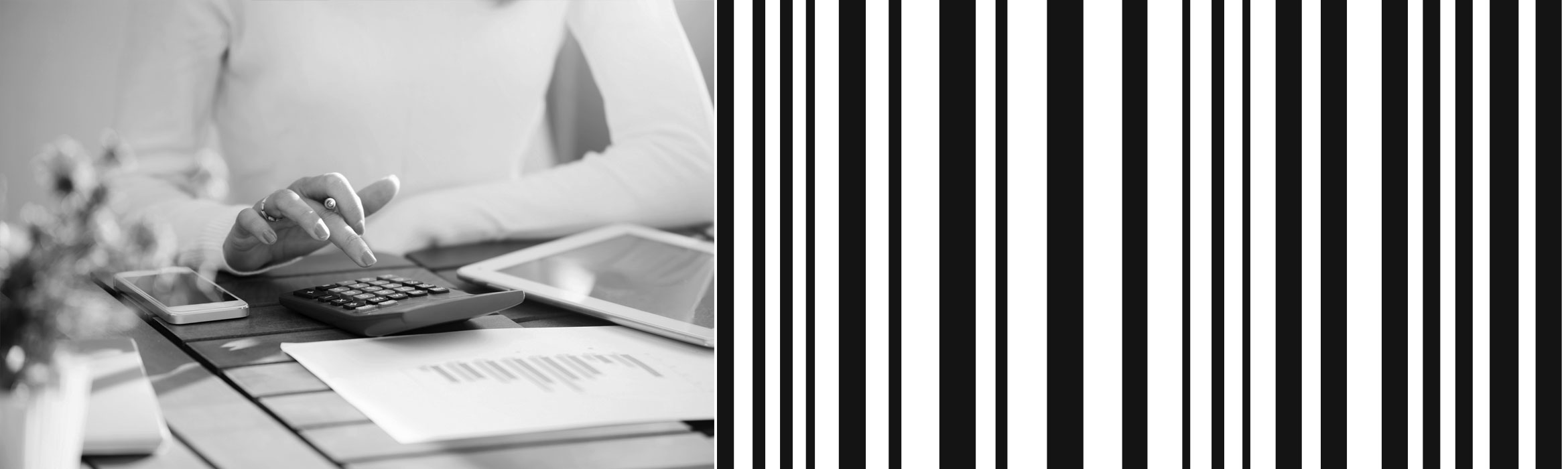 Woman with calculator and barcode