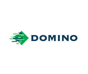 Domino barvni logotip na belem ozadju