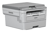 Brother DCP-B7250DW imprimanta laser mono 3 in 1 cu fața spre dreapta cu hârtie imprimată