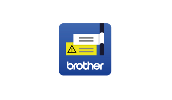 Cable icon with label attached on blue background with Brother text below