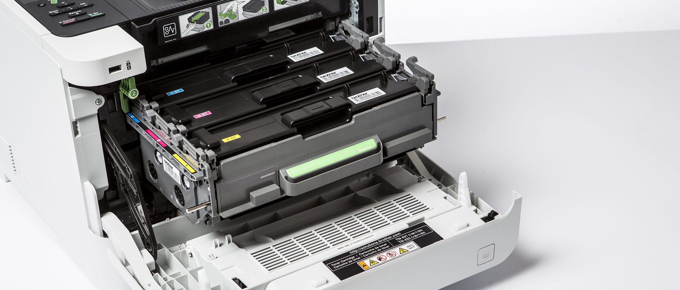 Brother Laserdrucker offen in Nahansicht