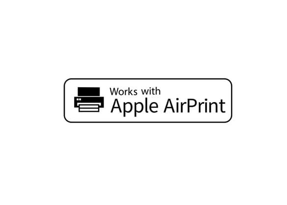 Das Apple AirPrint Logo mit AirPrint Drucker Symbol auf weißem Hintergrund