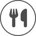 Grey knife and fork icon representing food and hospitality 