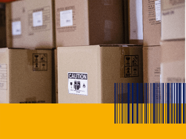 Industrial labelling boxes with barcode image