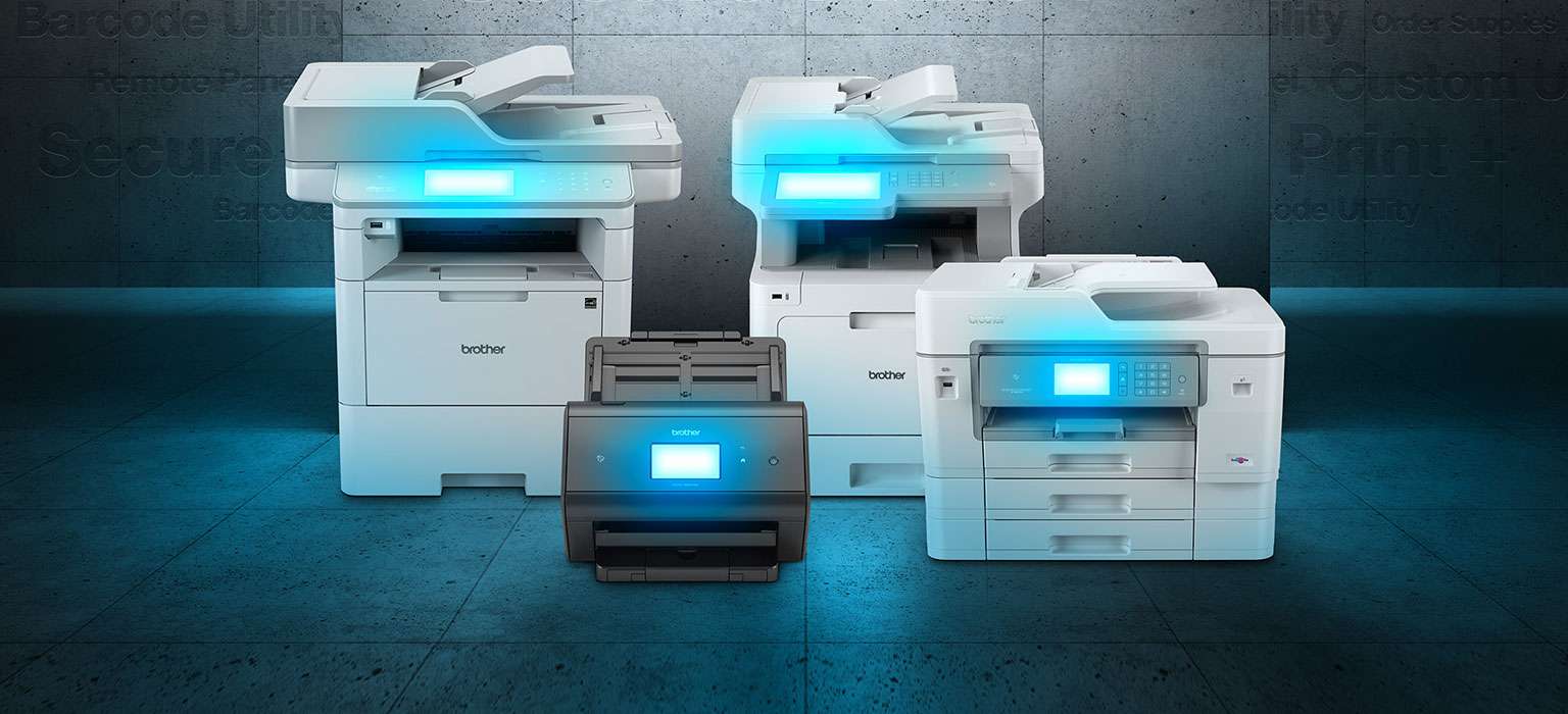 Vier Brother Drucker mit Möglichkeiten für Business Solutions