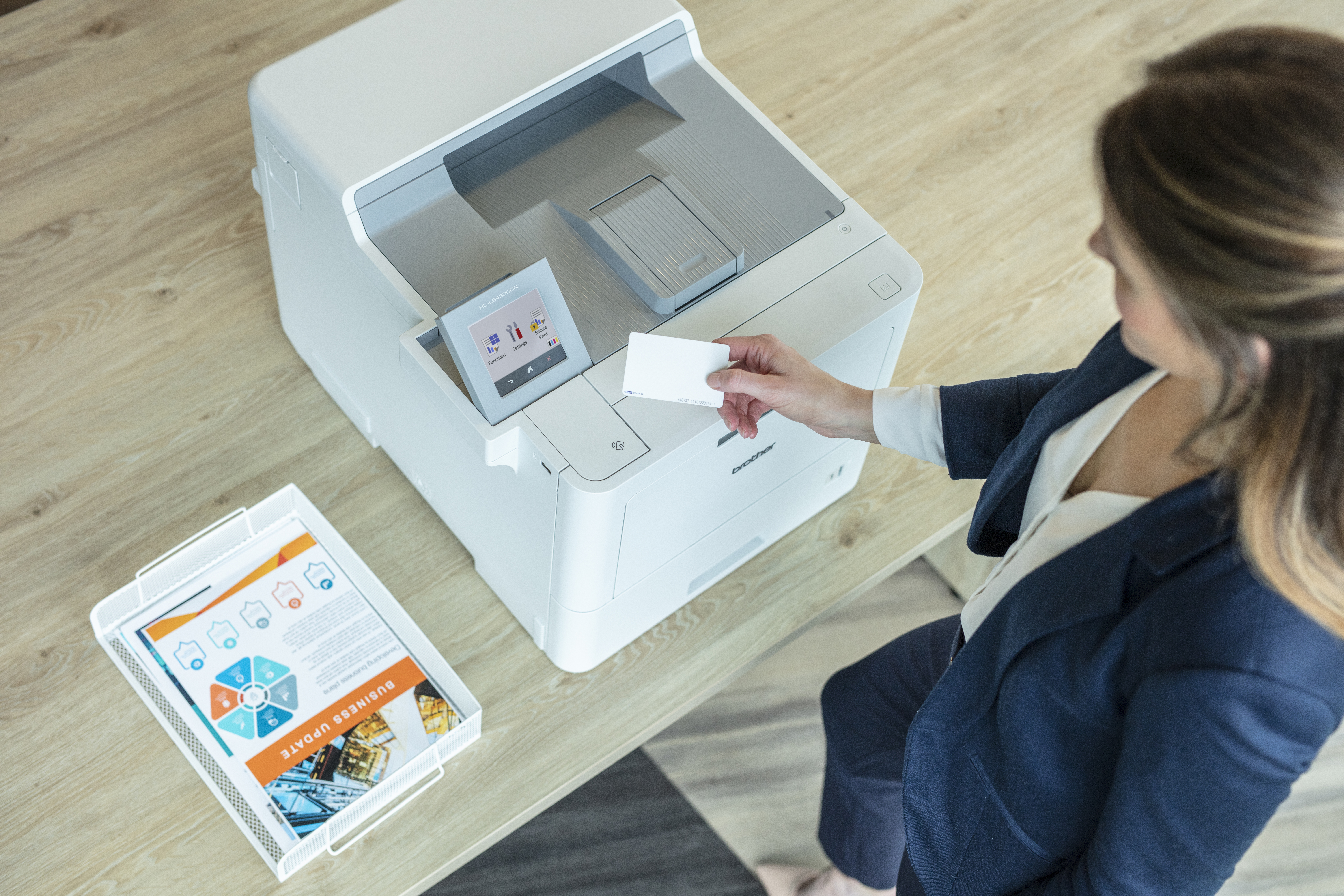 NFC, Drucker, Büro, Frau, Farblaser, Farblaserdrucker