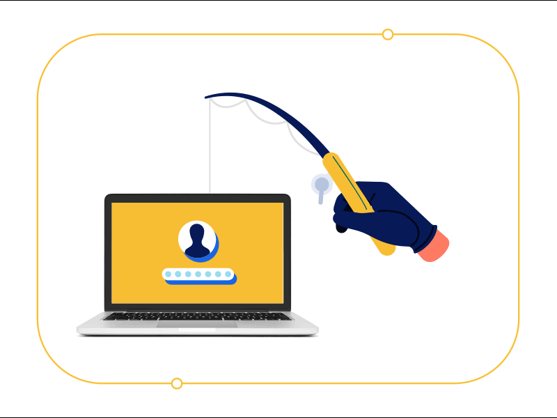 Hand with a fishing rod phishing a laptop 