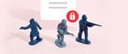 Trzech plastikowych żołnierzyków stojących na różowym tle chroni bezpieczny dokument w formacie PDF przed naruszeniem danych biznesowych