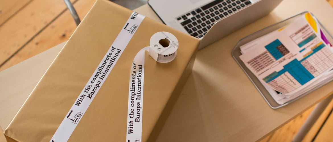 Labelling tape on packaging
