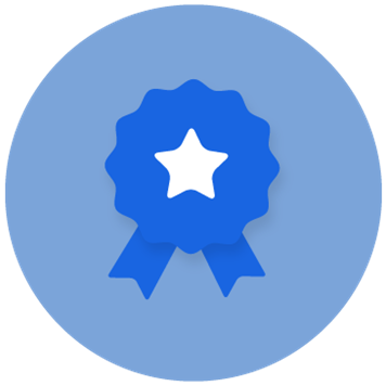 Icon of blue award badge with white star in a blue circle