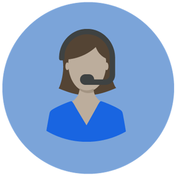 Icon of a female wearing headset in a blue circle background