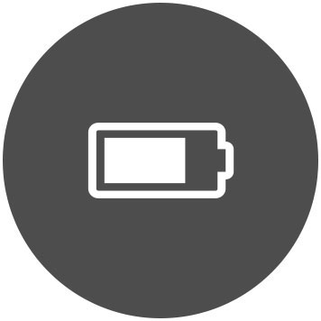 White battery charging icon on dark grey circle