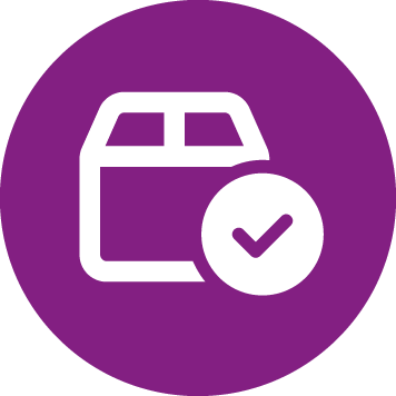 Purple icon with delivery box and tick