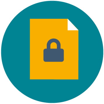 Teal background with orange document icon with grey padlock in the middle representing lower risk