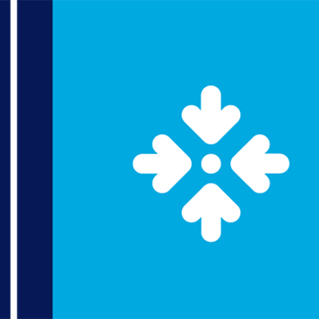 Valkoinen integraatiota kuvaava ikoni sinisellä taustalla