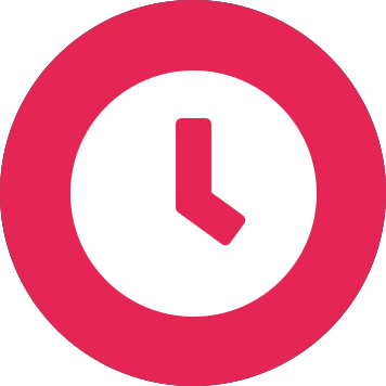 Biela ikona hodín v ružovom kruhu