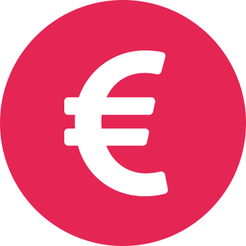 Fehér euró jel bíbor színű körben